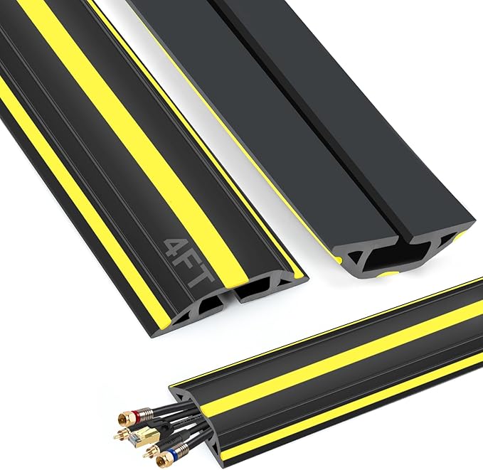 TFMUZERT 4 ft Cord Covers for Wires on Floor, Heavy Duty PVC Duct Floor Cord Cover, Floor Cable Cover Easy to Unroll Prevent Trip Hazard for Home Office or Outdoor Settings