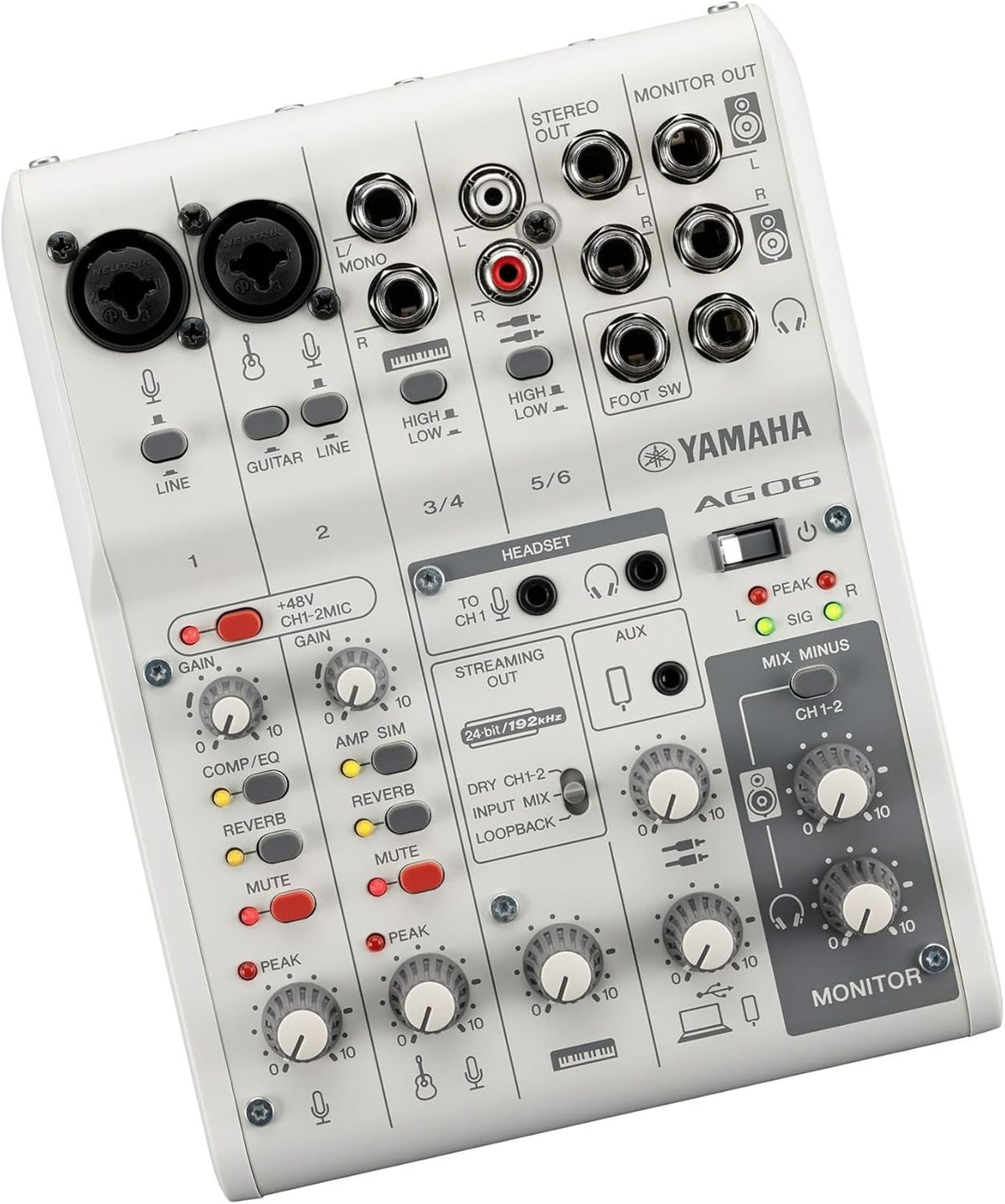 Yamaha AG06MK2 White 6-Channel Live Streaming Loopback Mixer/USB Interface with Steinberg Software Suite