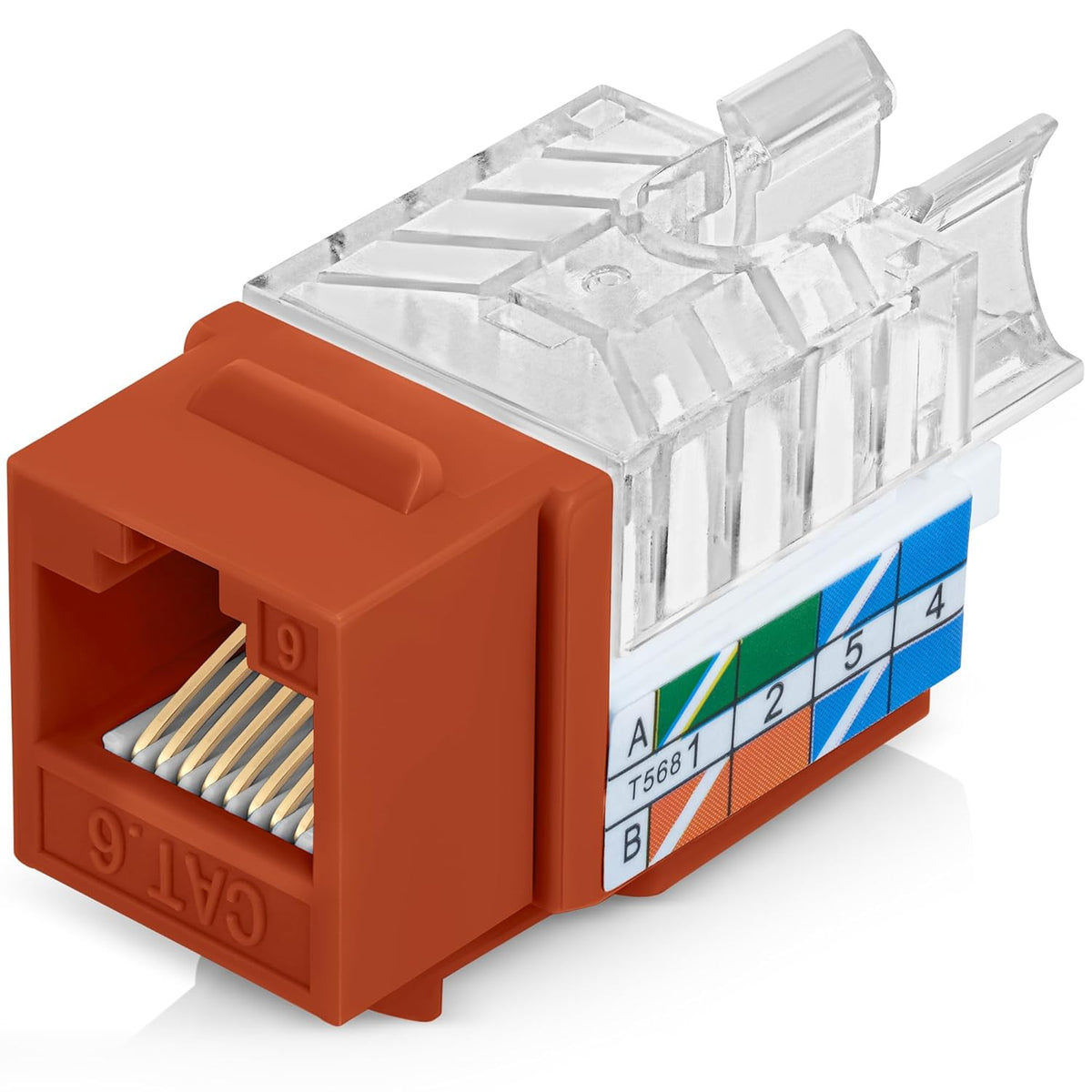 Everest 45° Angled RJ45 Cat6 Keystone Jacks 100-Pack in Orange - Slim Profile Female RJ45 Connectors - Cat 6 Keystone Jack - Compatible with 45° Angled Speed Termination Tool - 45Term (B0BL3GS7ZY)
