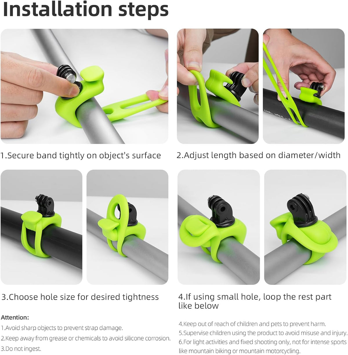 TELESIN Camera 360 Strap Mount Flexible Wrap Band Bike Motorcycle Handlebar Tube Roll Bar Stick Pole Ski Holder Accessories for GoPro Max Hero 13 12 11 10 9 Insta360 Ace Pro X3 DJI Action 3 4 Pocket