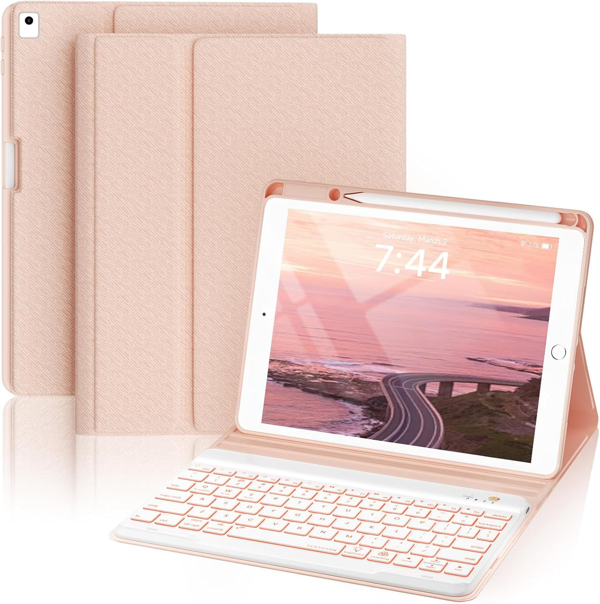 OYEEICE for iPad 9th Generation Case with Keyboard 10.2'' - 7 Color Backlit Wireless Keyboard Cover with Pencil Holder for iPad 9th/8th/7th Gen 10.2 inch, iPad Air 3rd Gen & iPad Pro 10.5" - Pink