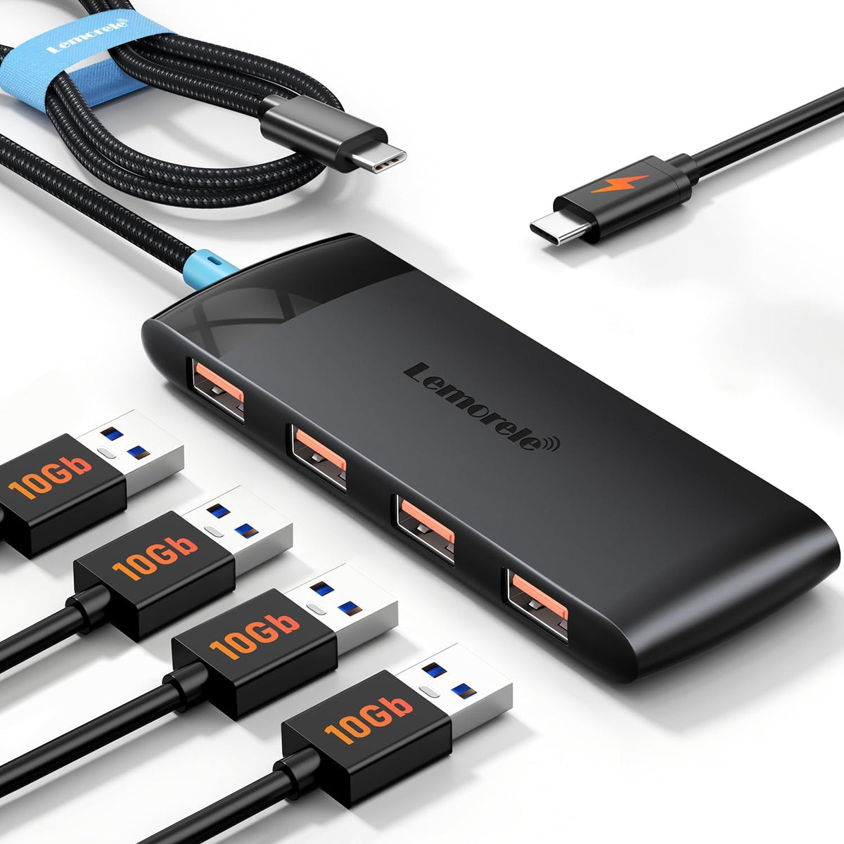 10Gbps USB C Hub, 4 Ports USB3.2 Splitter for Laptop, USB C Multiport Adapter w/Charging Port, for MacBook Pro/Air, iMac, Surface Pro, Dell, HP, iPad, Samsung, Etc., 1.97ft Cable
