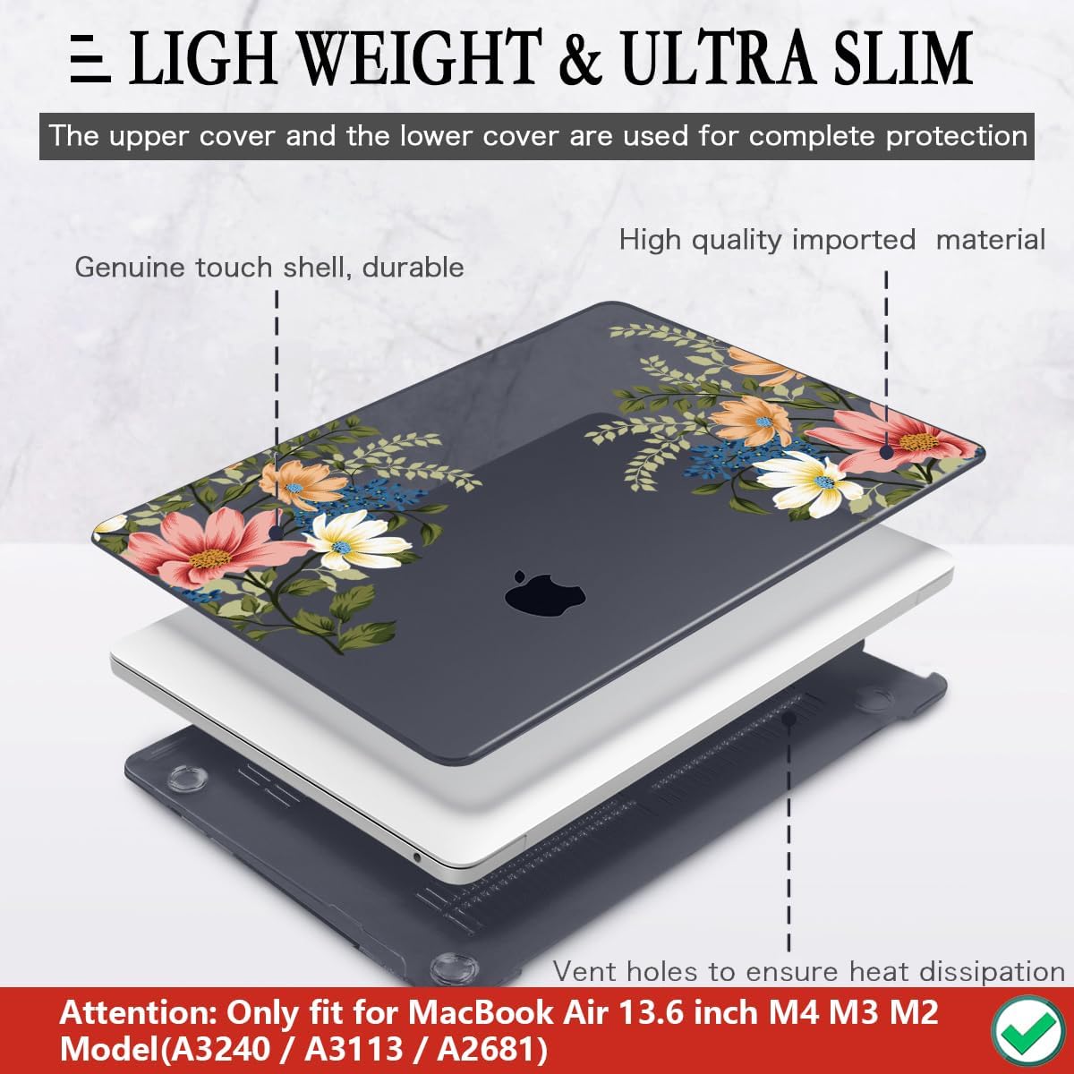 CISSOOK Compatible with MacBook Air 13.6 Inch Case 2025 2024 2023 2022, Plastic Hard Shell Case with Keyboard Cover for MacBook Air 13.6 M2 M3 M4 Chip A2681 A3113 A3240 Model, Retro Flower