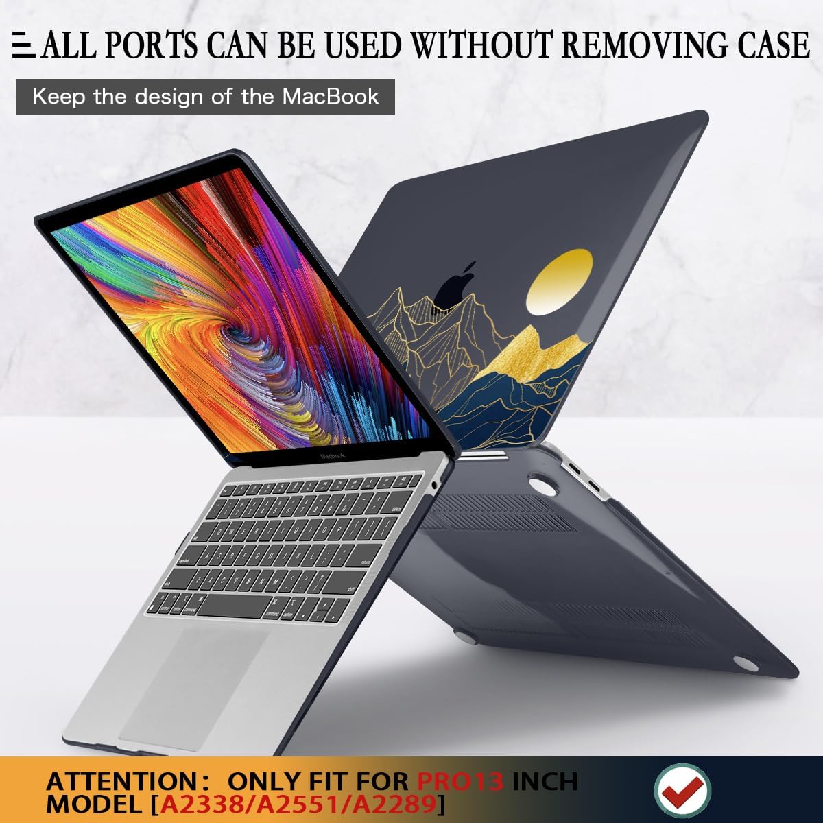 CISSOOK Compatible with MacBook Pro 13 inch Case M2 2025-2020 Release A2338 M2 M1 A2251 A2289, Plastic Hard Shell & Keyboard Cover for Pro 13 inch M2 with Touch Bar, Mountain & Raised Sun