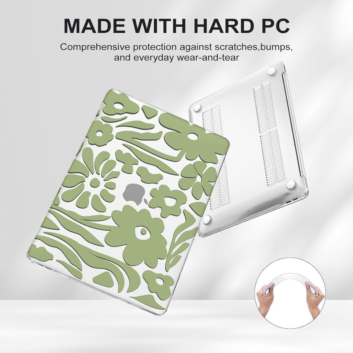 iCasso Compatible with MacBook Air 13 inch Case 2020-2018 Release M1 A2337 A2179 A1932, Green Flower Protective Hard Shell Case +Keyboard Cover + Screen Protector（Flower）