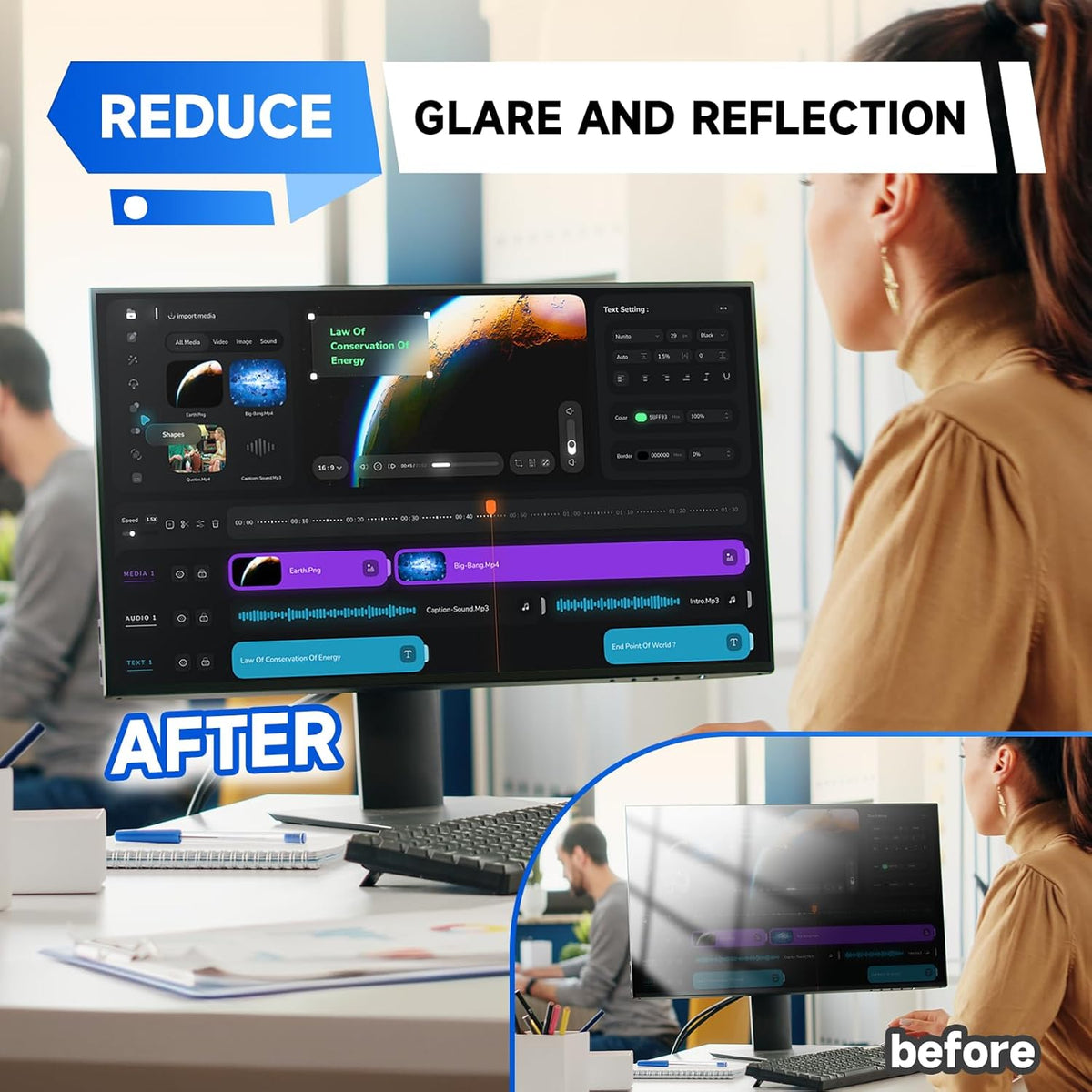 IPROKKO 【2 Pack】 23.8 inch Anti-Blue Light Monitor Screen Protector for 16:9 Widescreen,Removable Anti Glare Blue Light Blocking Screen Filter，LED PC Anti-UV Eye Protection Filter Film