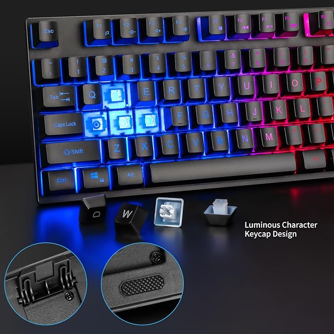 CHONCHOW Gaming Keyboard and Mouse Led Backlit USB Wired with Light Up 104Key 3600DPI 2 Side Button Mouse Keyboard Mechanical Feeling Compatible with PC Mac OS Xbox Ps4 Ps5 with Mousepad