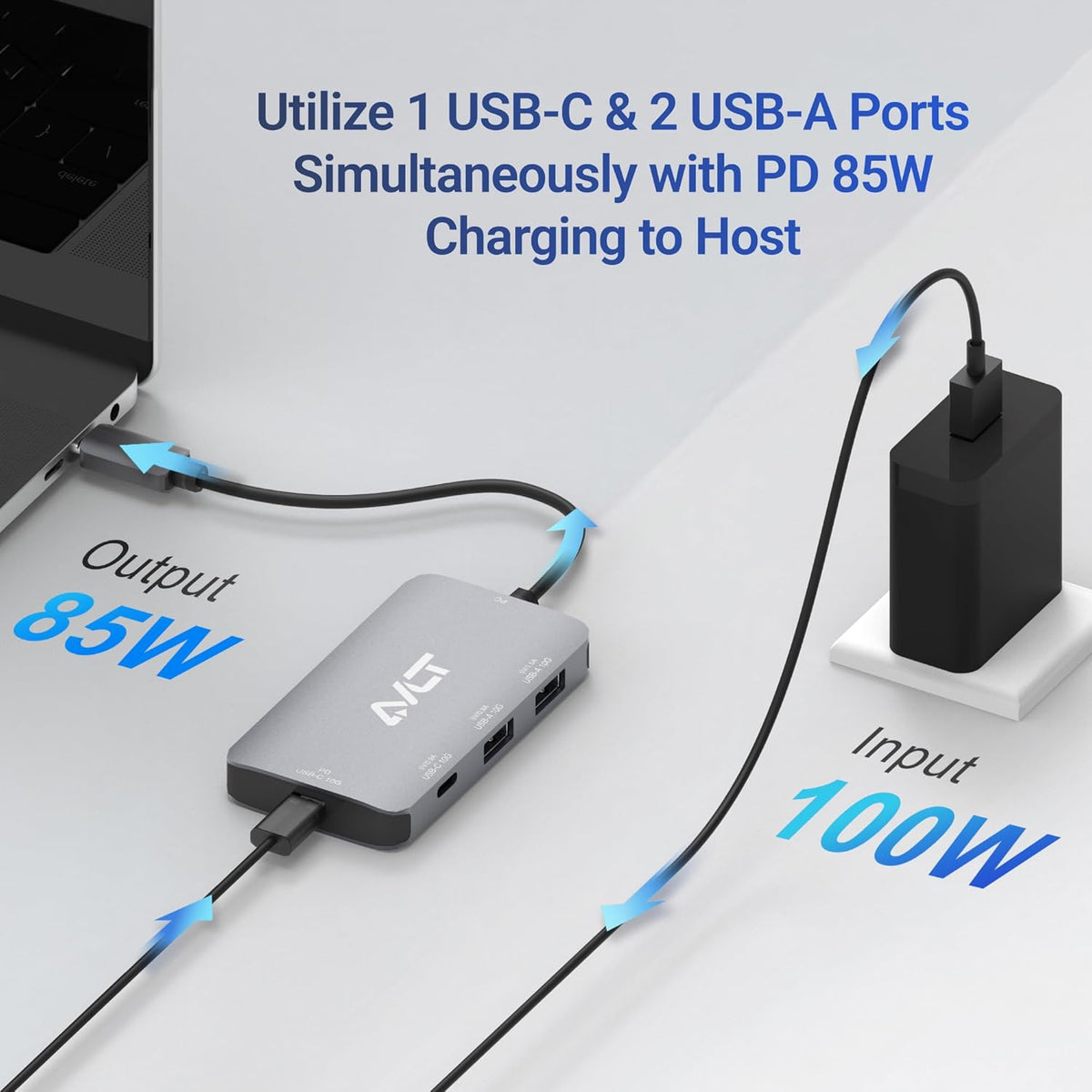 AVLT 4-Port USB 3.1 Gen 2 Type C 10G Hub with 85W PD Charging - Portable Multiport Adapter – Fast Data Transfer and Charging for MacBook, Laptop, PC, iPad (Does NOT Support USB-C Monitor)