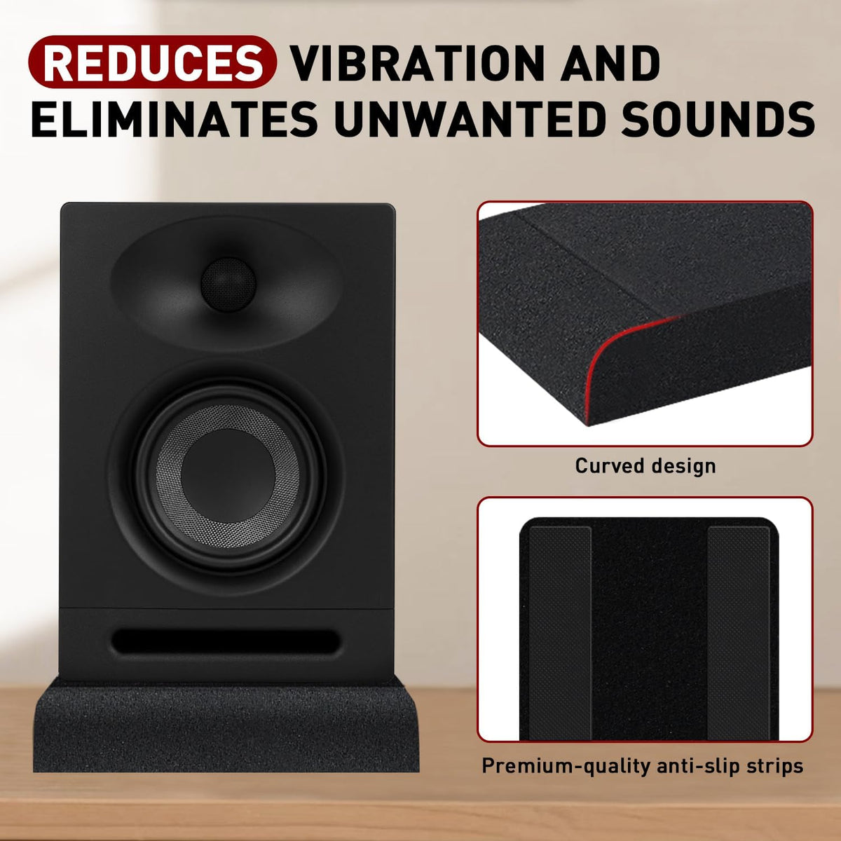 Focusound Studio Monitor Isolation pads for 5 Inches Monitors, 2 Pack High Density Acoustic Speaker Isolation Pads Foam