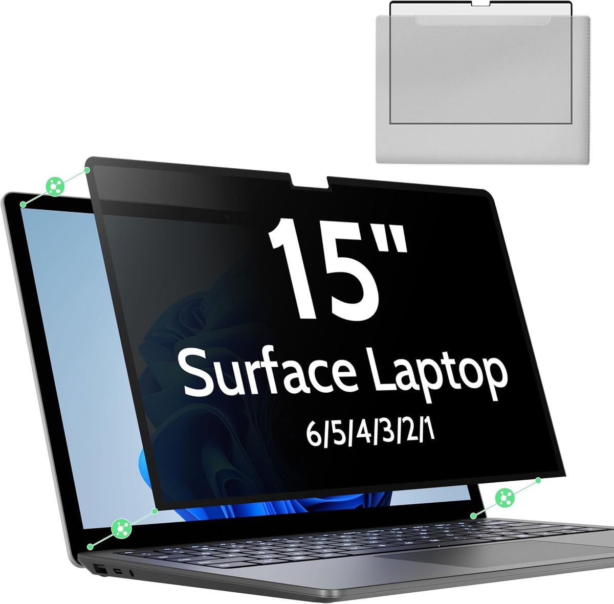 Nano 15 Inch Privacy Screen for Microsoft Surface Laptop 6/5/4/3/2/1, Removable Film Anti-Spy Filter Black Security Protector, Anti Glare Blue Light Shield Matte Screen Guard