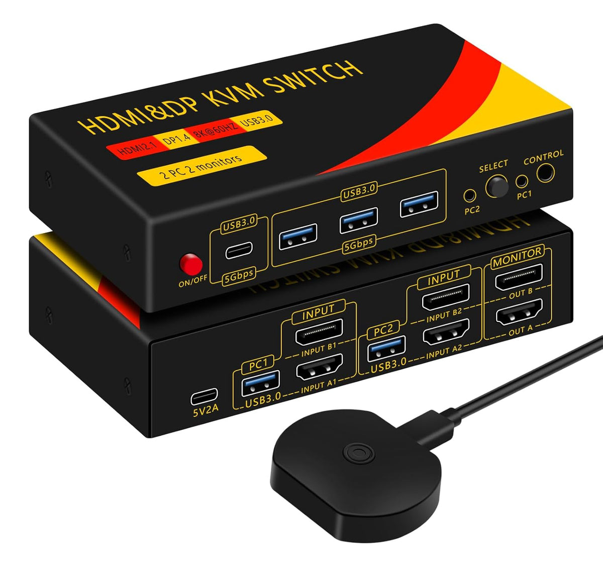 DP hdmi kvm Switch 2 Monitors 2 Computers Display Port,kvm Switch displayport with DP and HDMI kvm switches,8K@60HZ,USB3.0 with 1 USB C