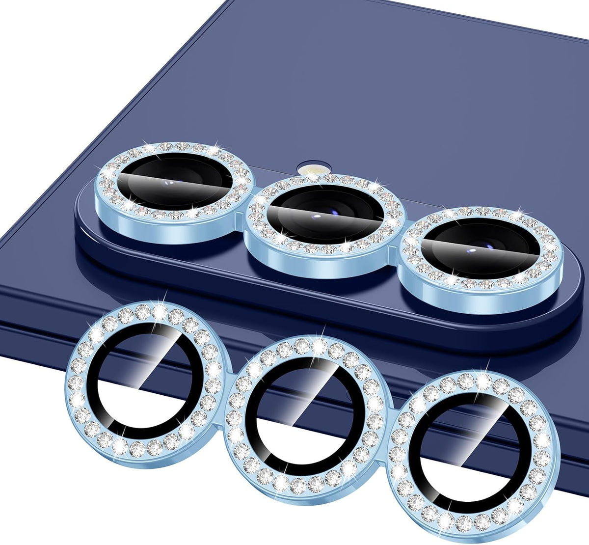 for Samsung Galaxy Z Fold 7 Camera Lens Protector, Individual Metal Ring Tempered Glass Lens Cover, [Strong Adsorption] Scratch Resistant Ultra-Thin HD Clear Lens Cover, 1 Set-Blue Diamond