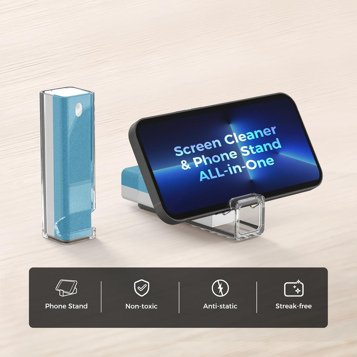 CLICK CLEAN Screen Cleaner, Fingerprint Proof Screen Cleaner Spray, All-in-One Cleaner with Microfiber and Shell for All Phones, Laptop and Tablet Screens (Light Blue)