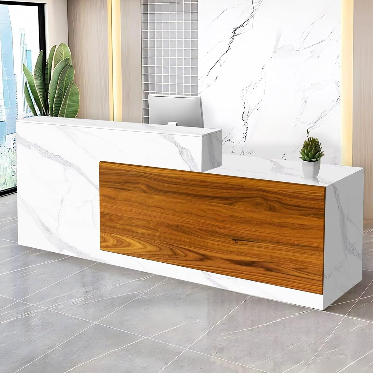 Reception Desk with Counter Modern Checkout Counter with Lockable Drawer Keyboard Tray Receptionist Desk for Office Salon Reception Table M Right 63inch/160cm
