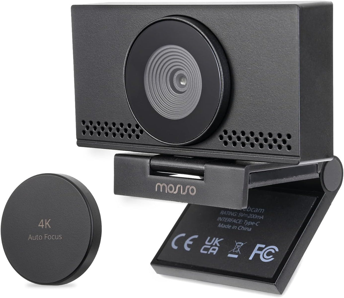 MOSISO 4K Webcam for PC & Laptop with Microphone and Webcam Cover, Auto Light Correction, USB Plug and Play for Live Streaming Video Call Conference Online Lessons Game, Black