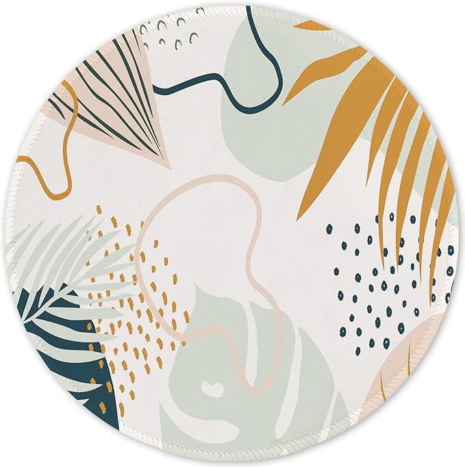 ITNRSIIET Round Mouse Pad with Stitched Edge Premium-Textured Waterproof Non-Slip Rubber Base Desktop Protection Mat Diameter 8.7 inches, Tropical Plants