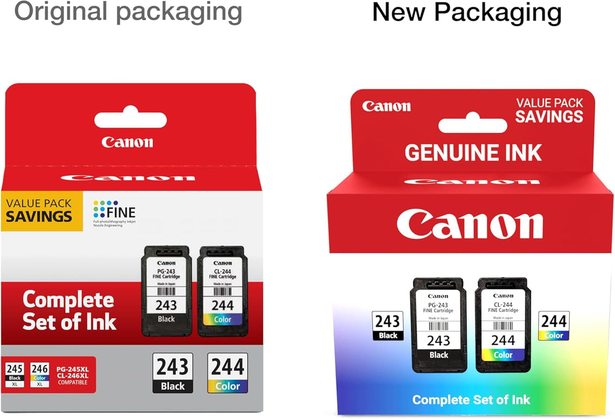 Canon PG-243 / CL-244 Genuine Ink Value Pack (2 Cartridges), Compatible with iP2820, MX492, MG2420/2520/2920/2922/2924/3020/2522/2525, TS3120/302/302a/202/4520/3320
