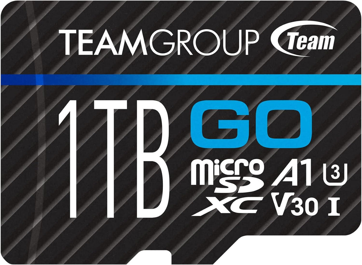 TEAMGROUP GO Card 1TB Micro SDXC UHS-I U3 V30 4K, R/W up to 100/90 MB/s for GoPro &Action Cameras High Speed Flash Memory Card w/Adapter for Outdoor, Sports, 4K Shooting, GoPro &Insta360 TGUSDX1TU303