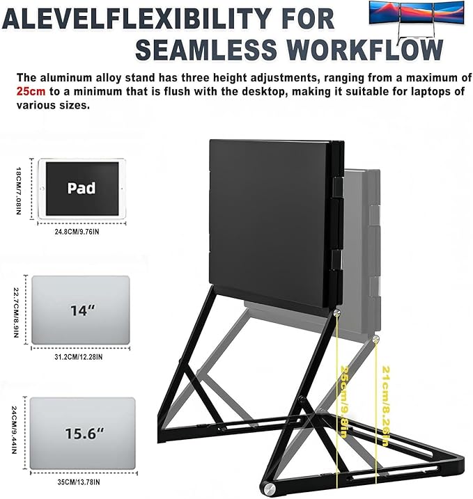 15.6 Laptop Tri-Fold Monitor Triple Screen Laptop Extender 15.6 1080P IPSPro Max MonitorPortable Monitor with USB-C &amp HDMIwith 360° Rotation Adjustable Viewing AnglesCompatible with Mac/Win