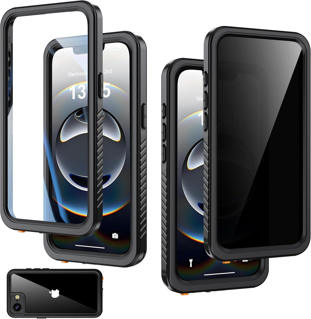 for iPhone 16E Case Waterproof - Built-in Privacy Screen Protector & HD Screen Protector [IP68 Underwater] Shockproof Dustproof Full Body Protection iPhone 16E Phone Case Black