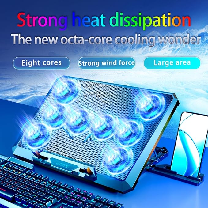 Laptop Cooling pad for Asus ExpertBook P1 P1412 Gaming laptops Laptop Cooler with 8 Fan Adjustable Speed 5-Level Height Adjustment Mute Silent2 USB-A PortBuilt-in Phone Stand