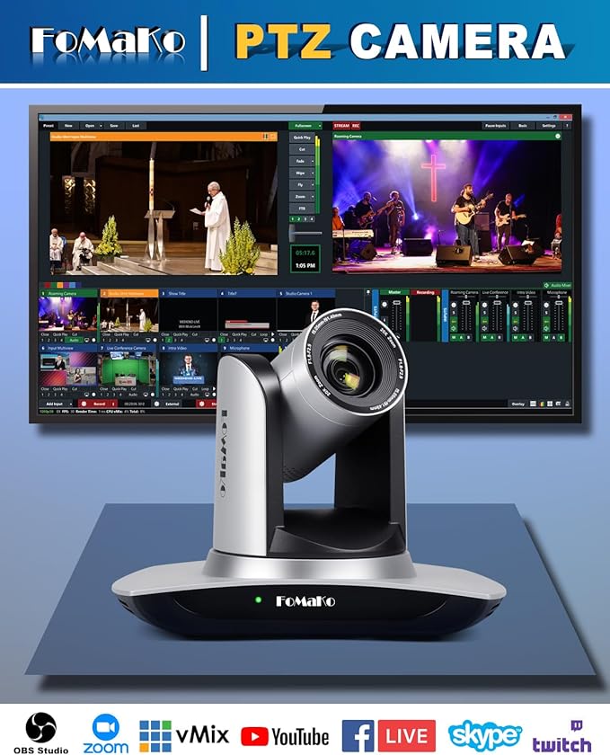 FoMaKo AI Auto Tracking HDMI PTZ Camera 20x Optical Zoom for Church Services Worship Education(2pcs) + KC608 Pro PTZ Controller (FMK12UH Prox2 + KC608 Pro)