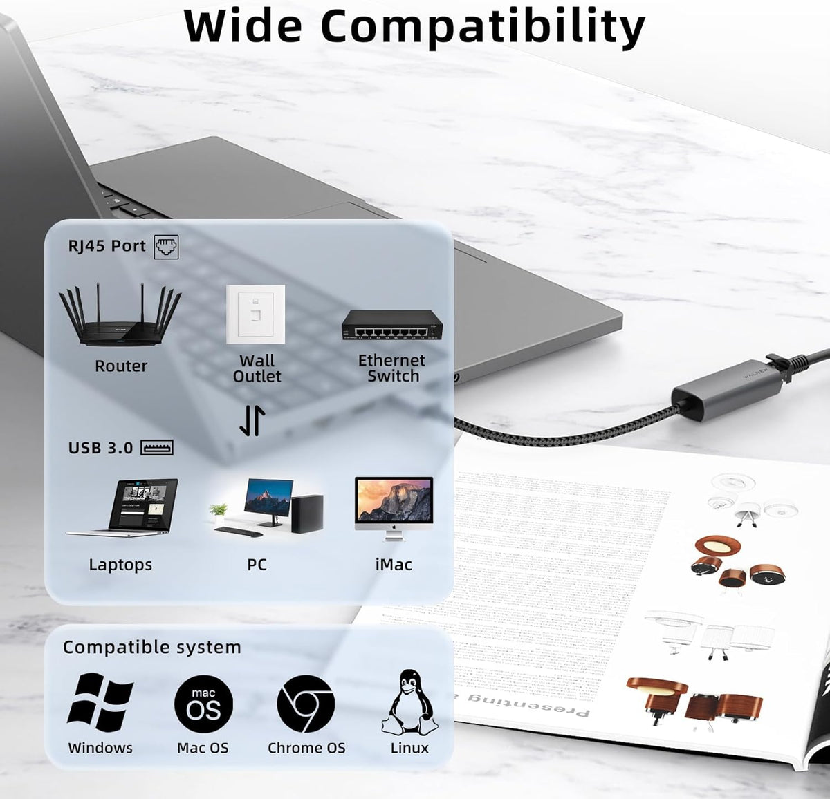 USB 3.0 Ethernet Adapter, WALNEW 1000Mbps Gigabit USB to Ethernet LAN Network Adapter, Aluminum USBA Male to RJ45 Female Cable Converter for MacBook,Chromebook,Surface, Laptop,Desktop,PC