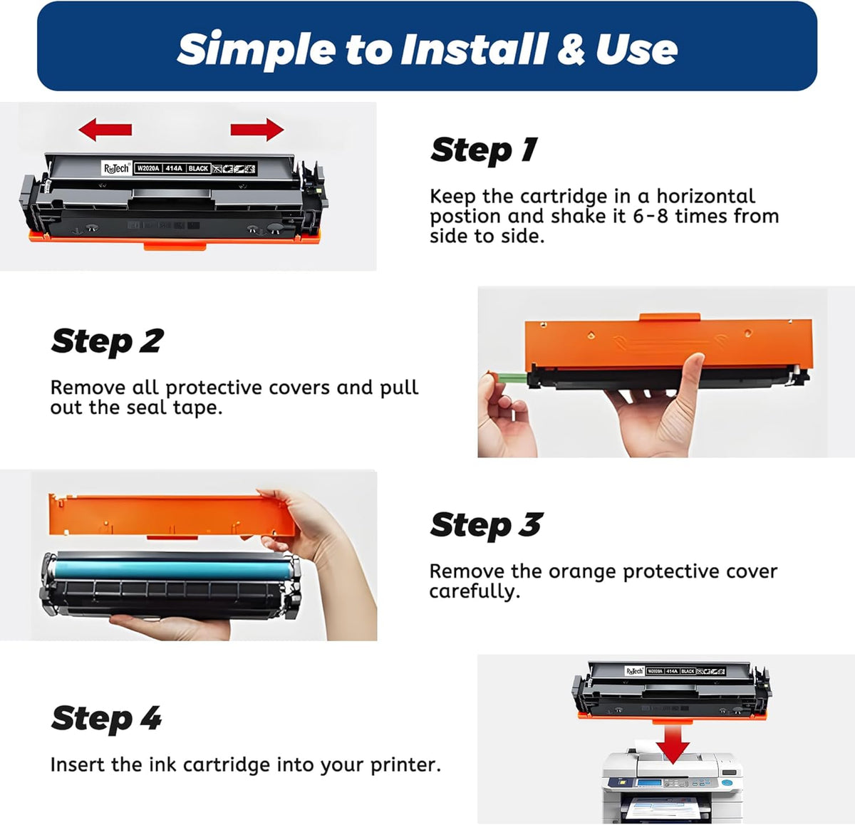 414A 414X Black Toner Cartridge - with Chip Replacement for HP 414A 414X W2020A,for HP Color Laserjet Pro MFP M479fdw M479fdn M479fdw M454dw M454dn Printer Ink, 2 Pack No Fading,No Streak