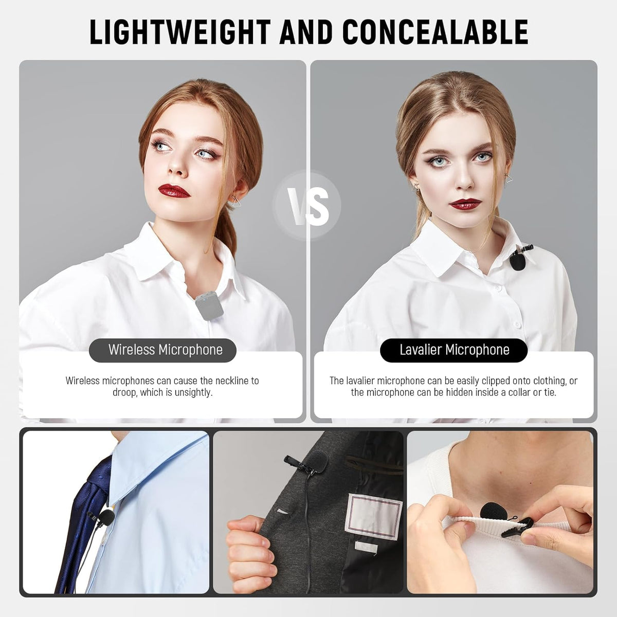 NEEWER Lavalier Lapel Microphone (2 Pack), Omnidirectional Condenser Wired Clip On Lav Mic for Stage YouTube Live Streaming Compatible with Rode Wireless GO II 2 DJI Wireless Mic Transmitter, CM5