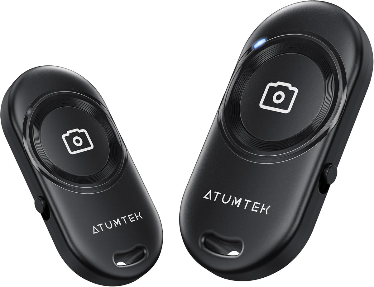 ATUMTEK Camera Remote Shutter for iPhone and Android Smartphones (2 Pack), Wireless Phone Remote Control Selfie Button for Photos and Videos (Bluetooth 5.2), Wrist Strap Included, Black Stylish