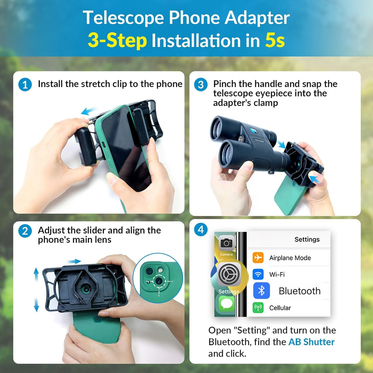 APEXEL Telescope Phone Adapter, Binocular Photo Adapter for Android & iPhone, Phone Holder Mount for Telescope, Monocular, Binocular, Microscope, Spotting Scope. (Including Bluetooth Shutter Remote)