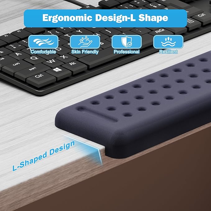 Leolee L-Shaped Desk Elbow Pads for Desk Deep Blue Memory Foam Arm Rest for Desk with Non-Slip Base Ergonomic Desk Edge Cushion Wrist Rest for Computer Keyboard Typing Office Home (2 Piece)
