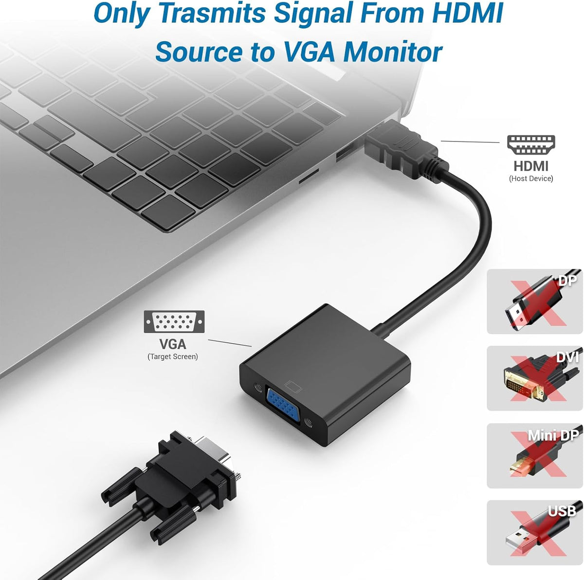 HDMI to VGA Adapter, 1PCS HDMI to VGA Unidirectional Converter (Male to Female), Compatible with Computers, desktops, laptops, PCs, Monitors, projectors, TV