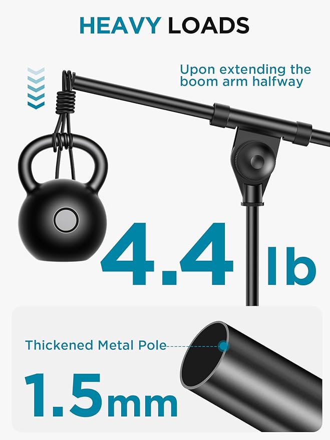 InnoGear Adjustable Desk Microphone Stand, Weighted Base with Soft Grip Twist Clutch, Boom Arm, 3/8/'' and 5/8/'' Threaded Mounts for Blue Yeti and Blue Snowball, Kick Drums, Guitar Amps, Black