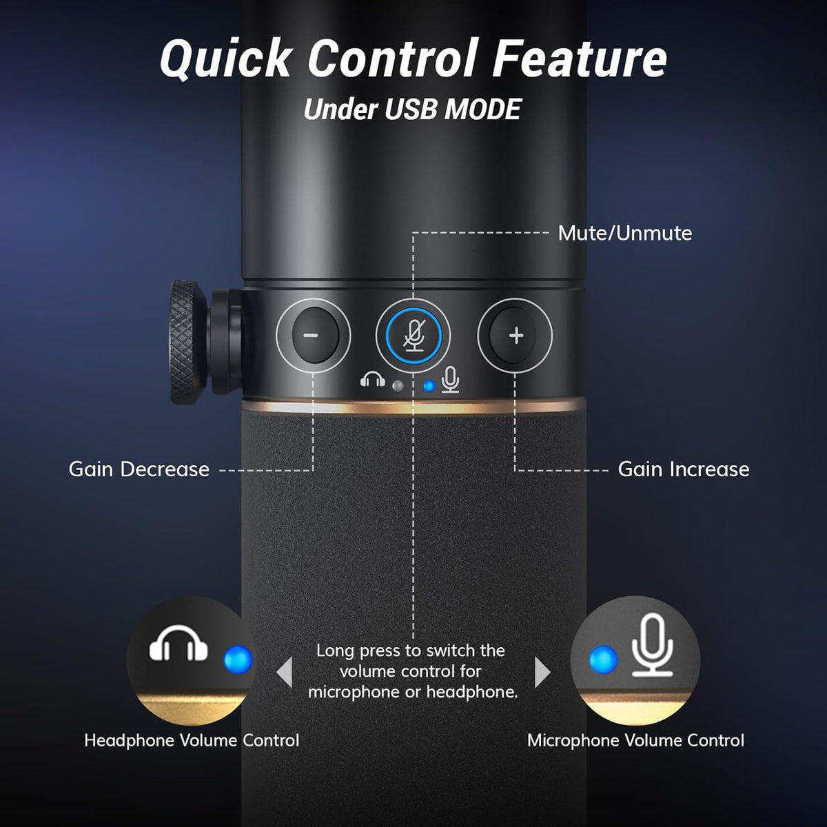 TONOR Dynamic Microphone, XLR/USB Microphone for Podcast, Recording, Streaming, Gaming, XLR Cardioid Studio Mic with Quick Mute, 3.5mm Headphone Jack, Volume Control, Mic with Desktop Stand, TD520