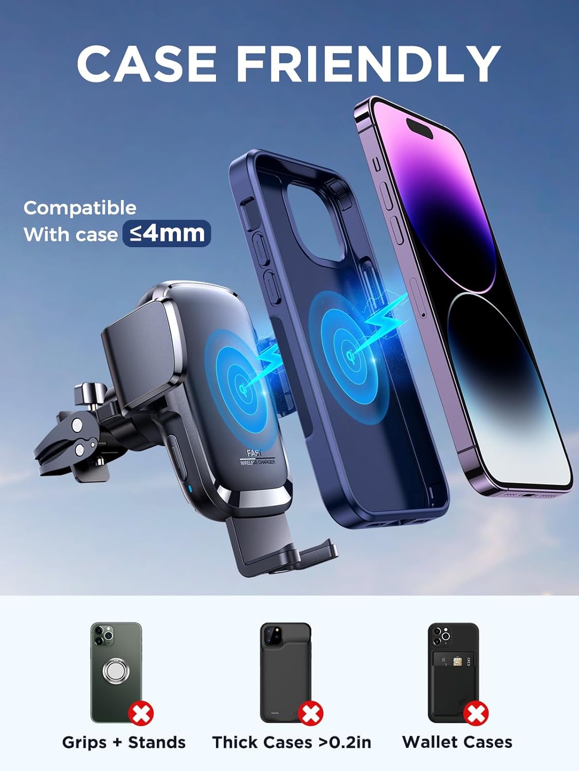 Wireless Car Charger, 15W Qi Fast Charging Auto Clamping Car Charger Phone Holder Mount, JOYROOM Cell Phone Holder Car Mount for iPhone 16 15 14 13 Pro Max Xs, Galaxy S24 Ultra, LG, Google