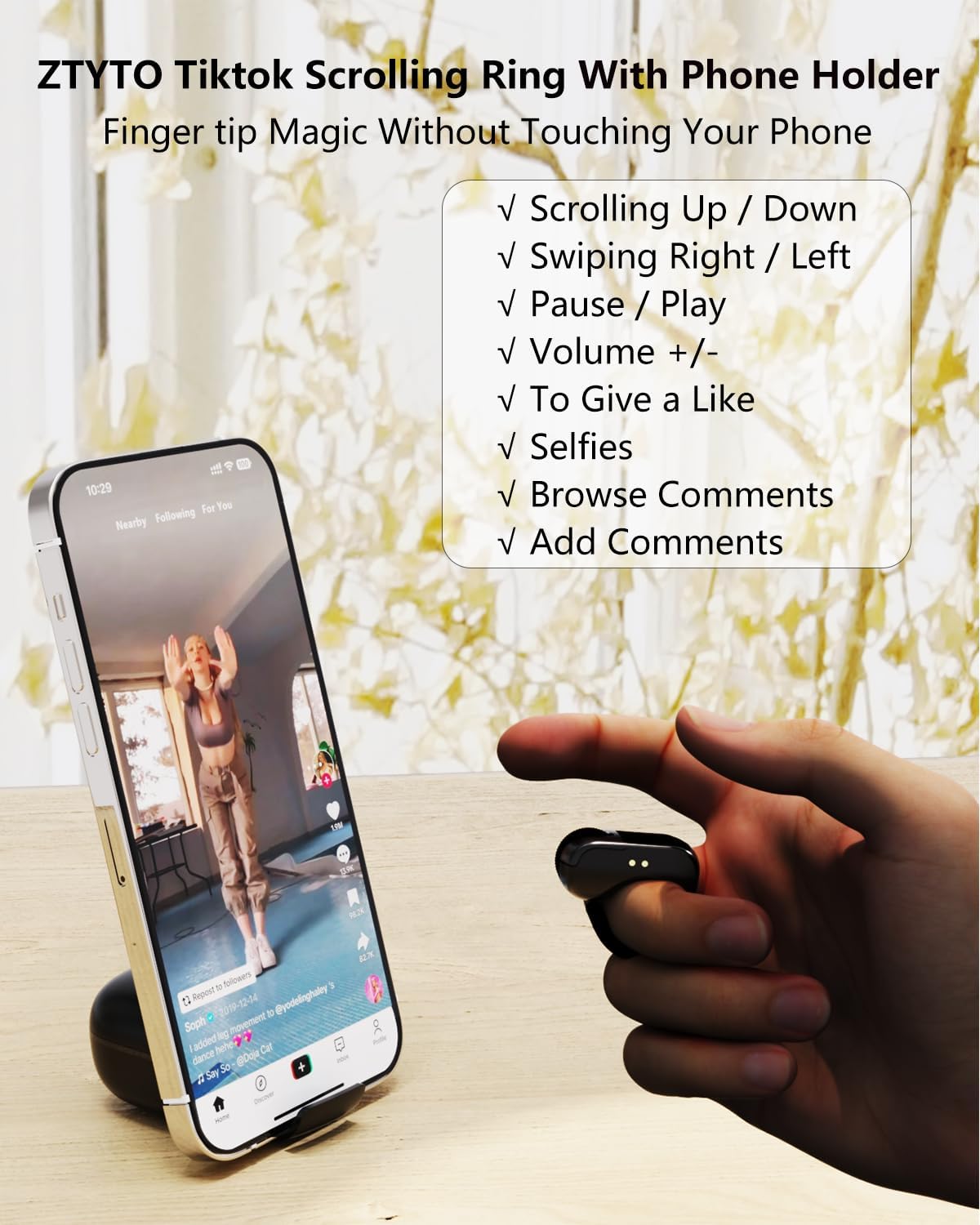 Tiktok Scrolling Ring,Air Finger Ring Mouse with a Touchpad,Remote Control for Kindle App/Camera/Video Recording,Bluetooth Scroller for iPhone/Android (Black)