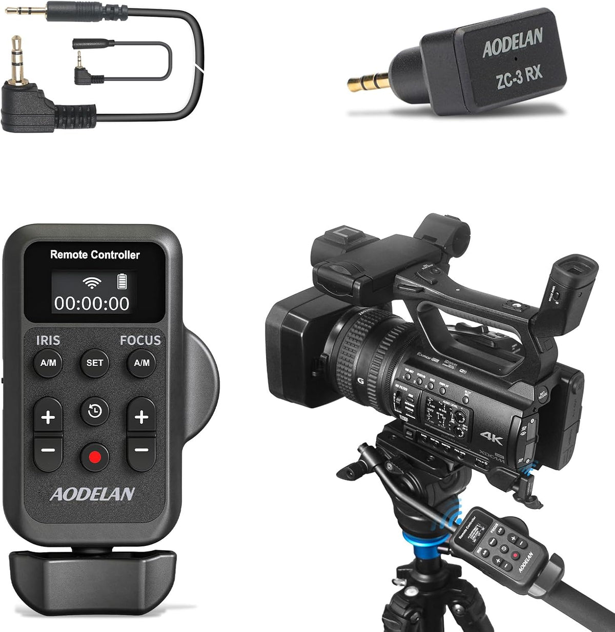AODELAN Remote Control Camcorder Wireless Zoom Controller with LANC or 2.5mm Remote Jack for Sony and Canon, Zoom Focus IRIS Recording Playback Compatible with Canon XA50 XA55 XF405 G70 G60 /Sony NX8