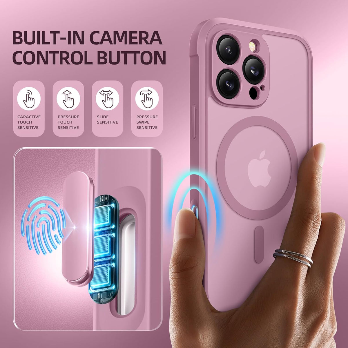 BERFY Magnetic for iPhone 16 Pro Max Case, Compatible with MagSafe, [Built-in 9H Tempered Glass Screen Protector & Camera Protection] Full Body Matte Phone case for 16 Pro Max, Palevioletred