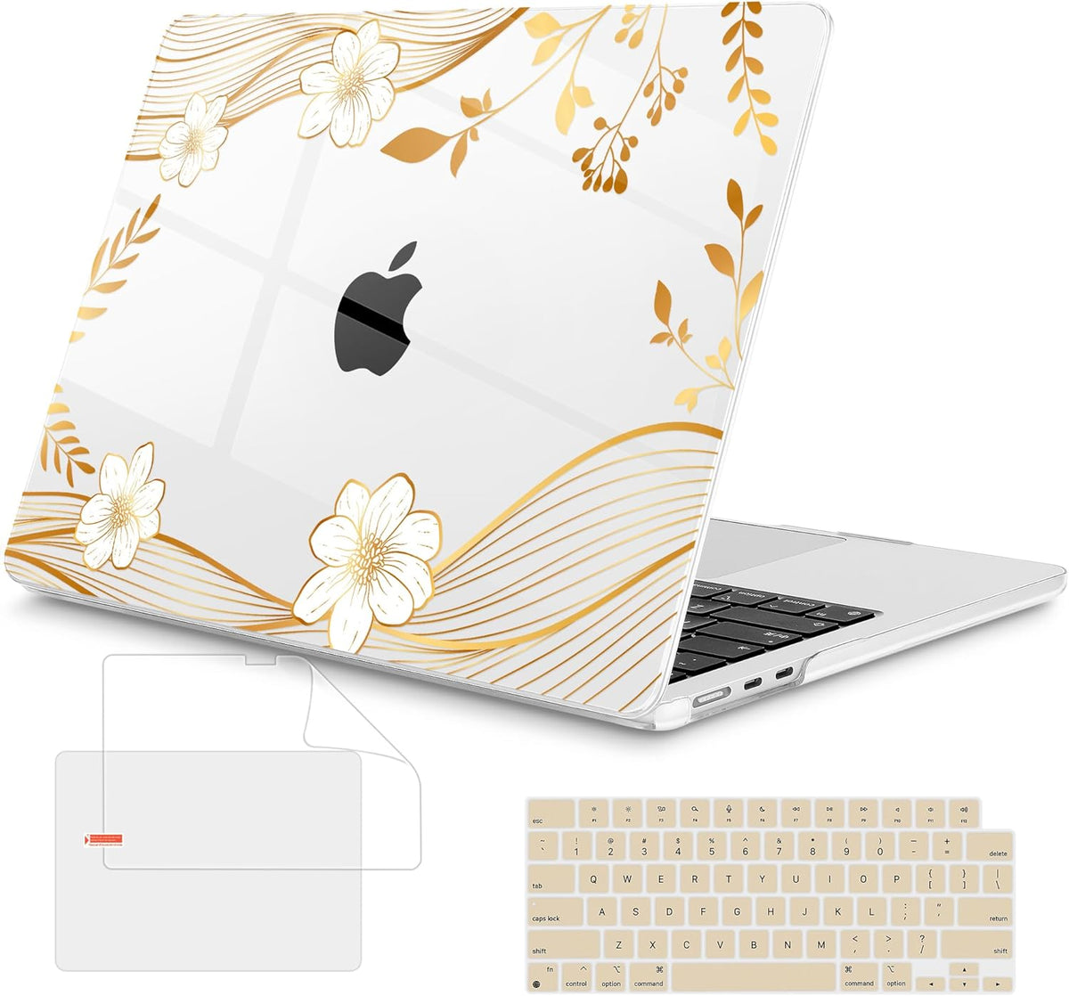 Mektron Compatible with M4 MacBook Air 15 inch Case 2025 A3241 2024 2023 M3 A3114 A2941 M2 Liquid Retina Display Touch ID, Plastic Hard Case & Keyboard Skin & Screen Protector - Waves Florals C351