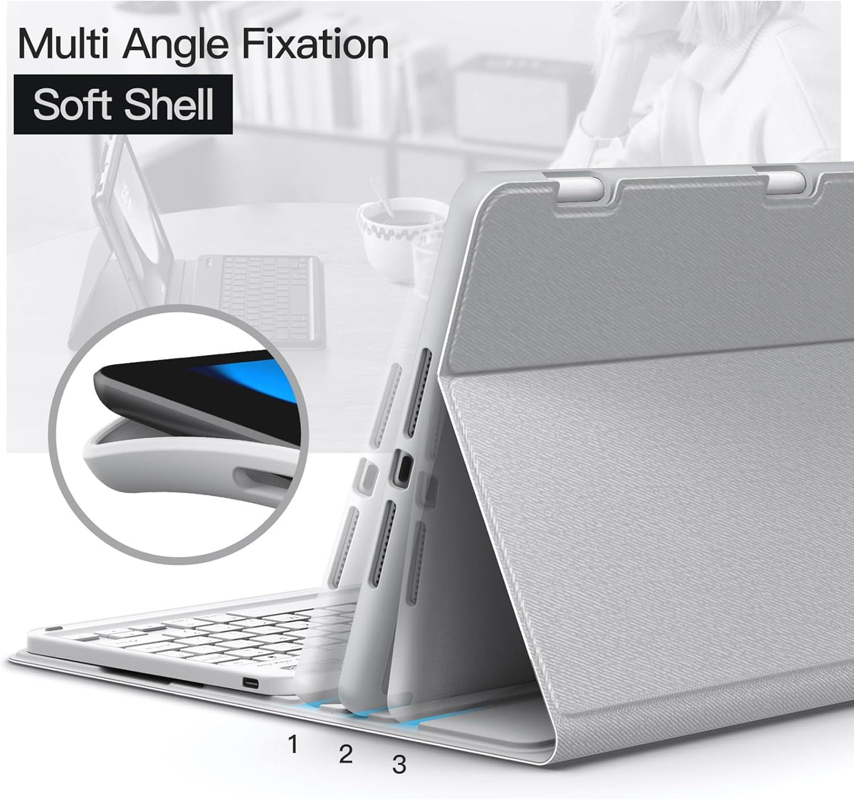 JETech Keyboard Case for iPad 10.2-Inch (2021/2020/2019 Model, 9th/8th/7th Generation) with Pencil Holder, Magnetic Detachable Bluetooth Wireless Keyboard, Soft TPU Back Stand Cover (Silver)