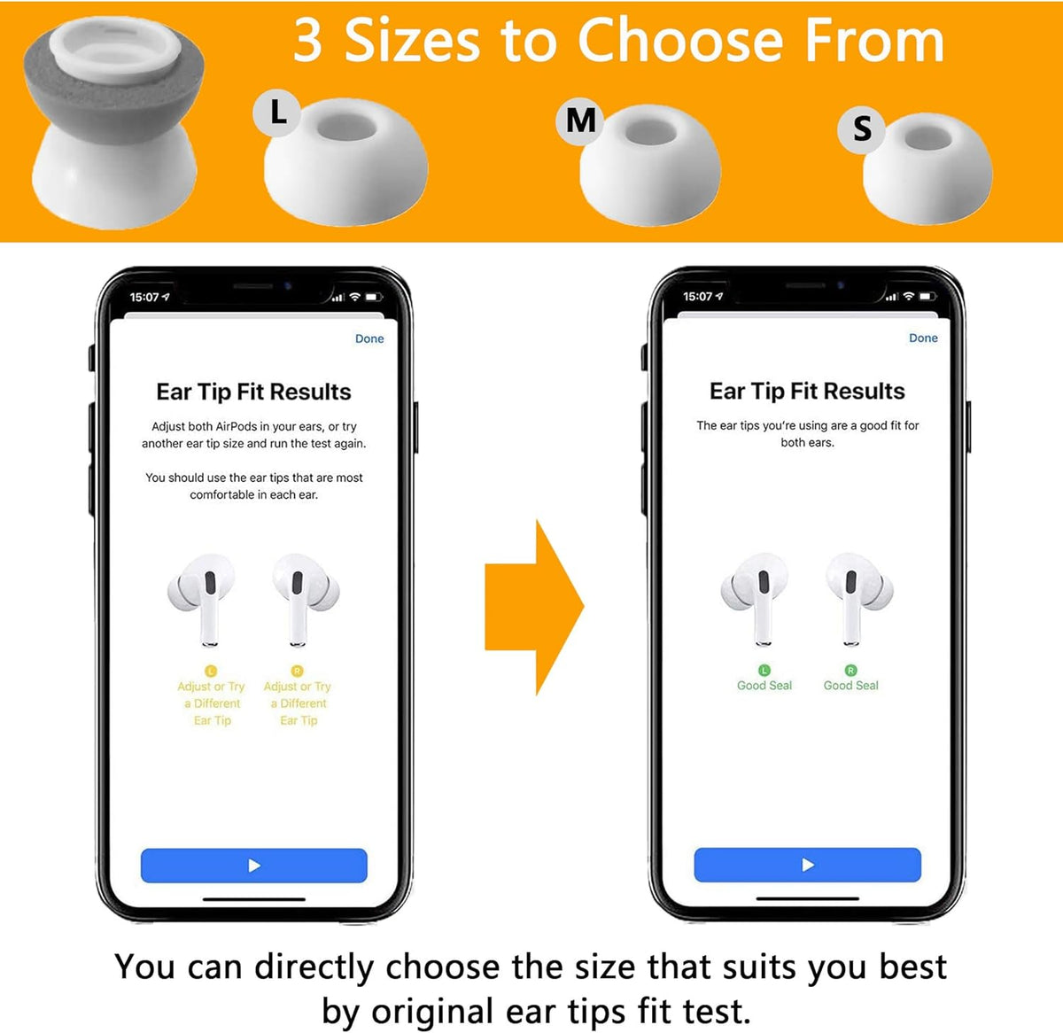 Airpod Pro Ear Tip Memory Foam & Silicone Hybrid Ear Tips, Perfect Noise Reduction, Stays in Your Ears, Ultra-Comfort, Anti-Slip Eartips, Fit in The Charging Case (Grey, Small)