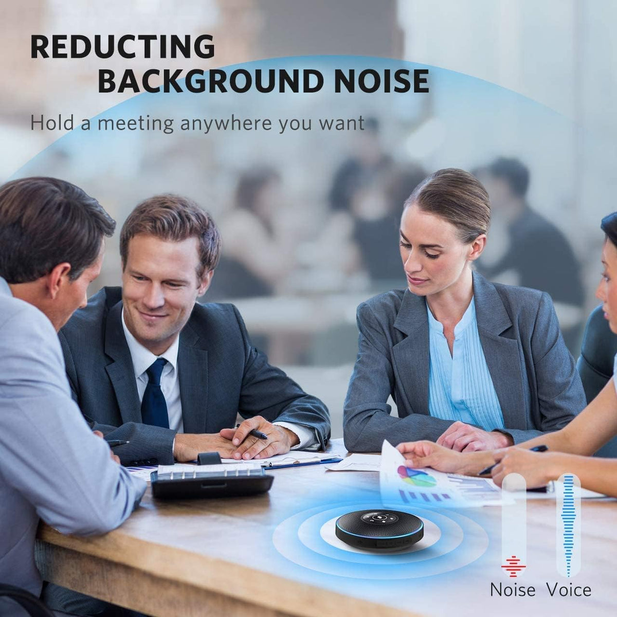 EMEET Bluetooth Speakerphone M2 Black Conference Speaker for 5-8 People Business Conference 360º Voice Pickup 4 AI Microphone Self-Adaptive Conference Call Speaker Skype USB Speakerphone