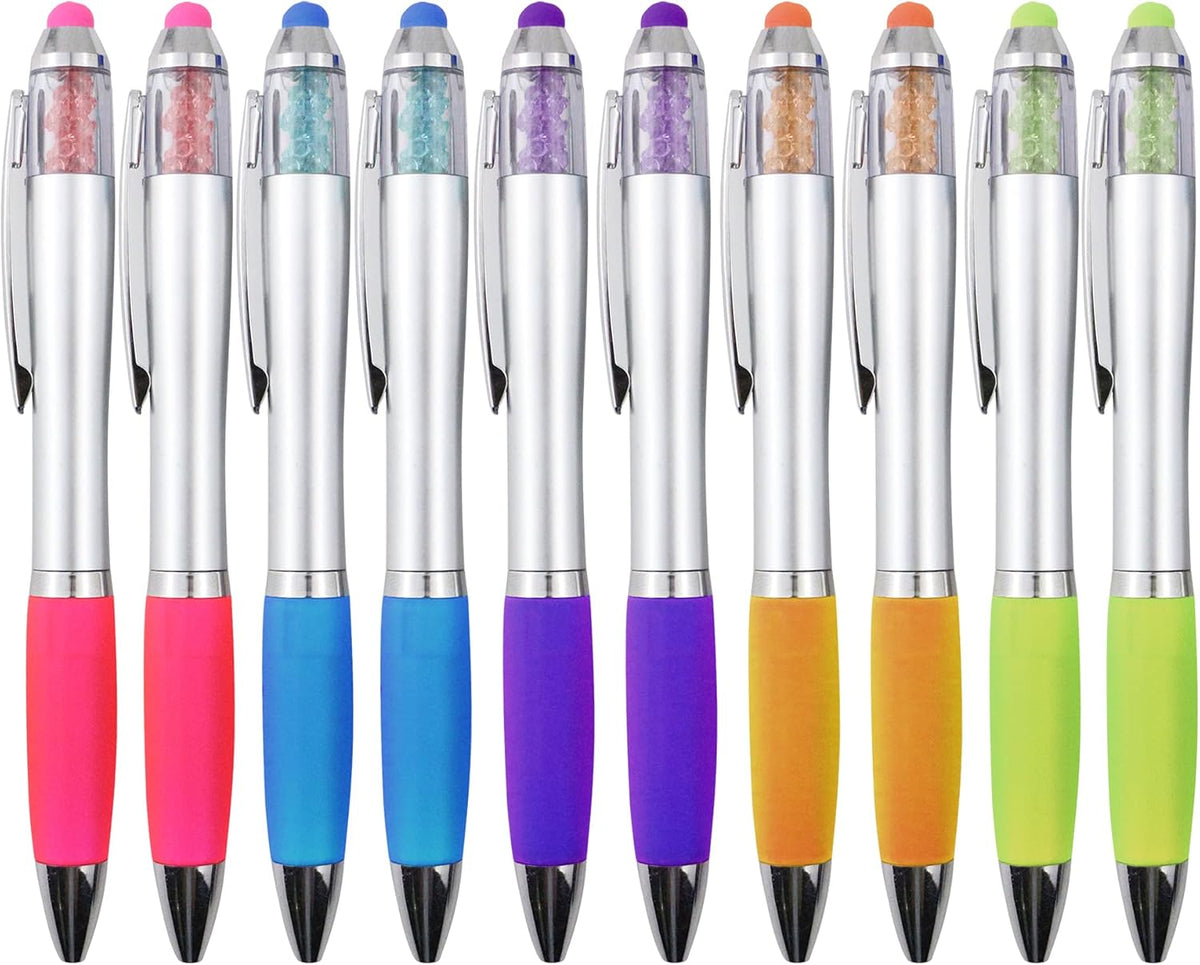 Stylus Pens 2-in-1 Ballpoint Pen 1.0mm Medium Point Pens with Crystals for Women Black Ink Pen with Stylus Ball Point Pen with Comfort Grip for The iPad, 10-Count
