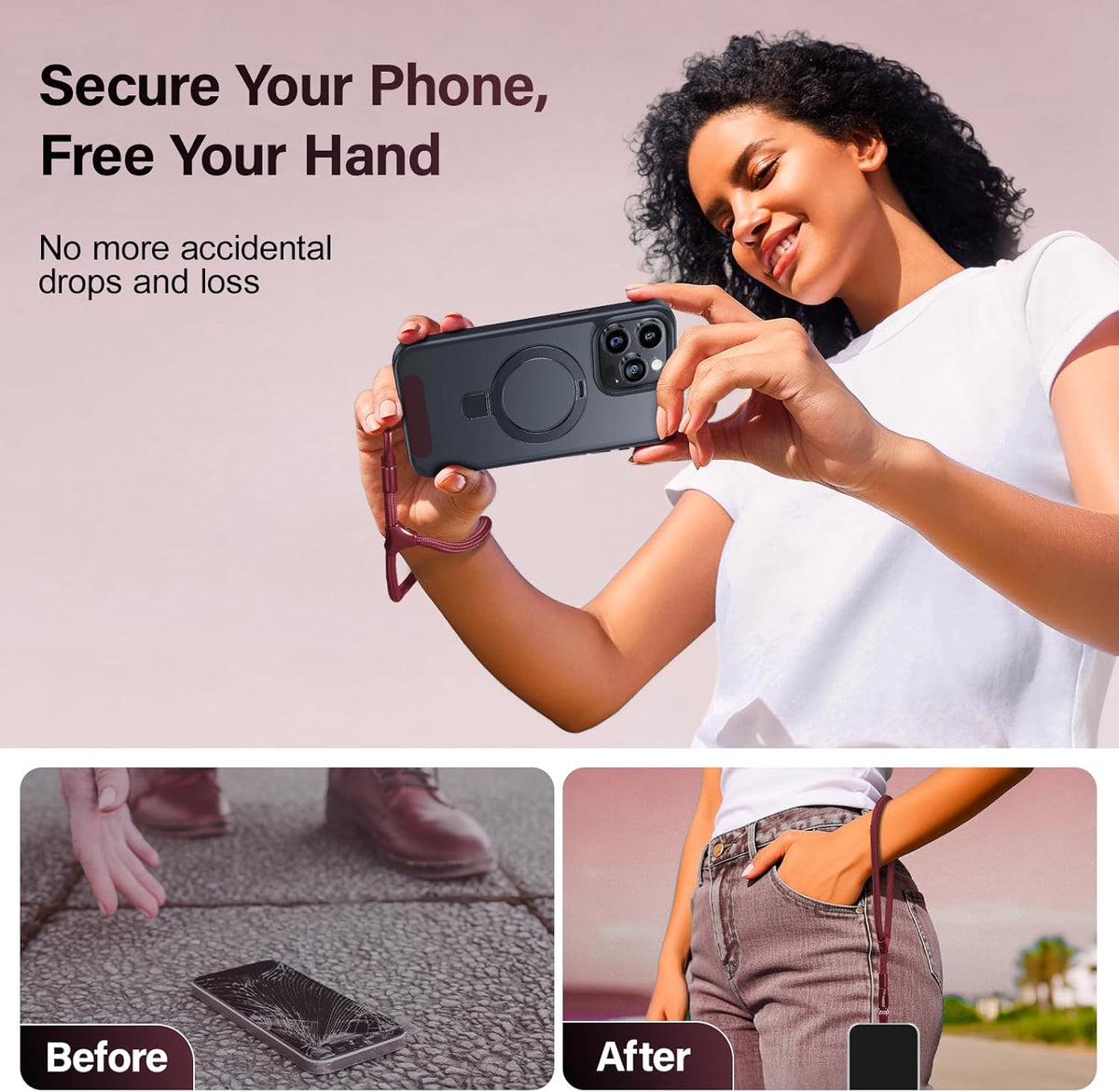Phone Wrist Strap, Universal Adjustable Hand Wrist Strap Lanyard for iPhone 16 and Most Smartphones, Multifunctional Patch Lanyard with Phone Tether Tab for Women and Men, Wine Red