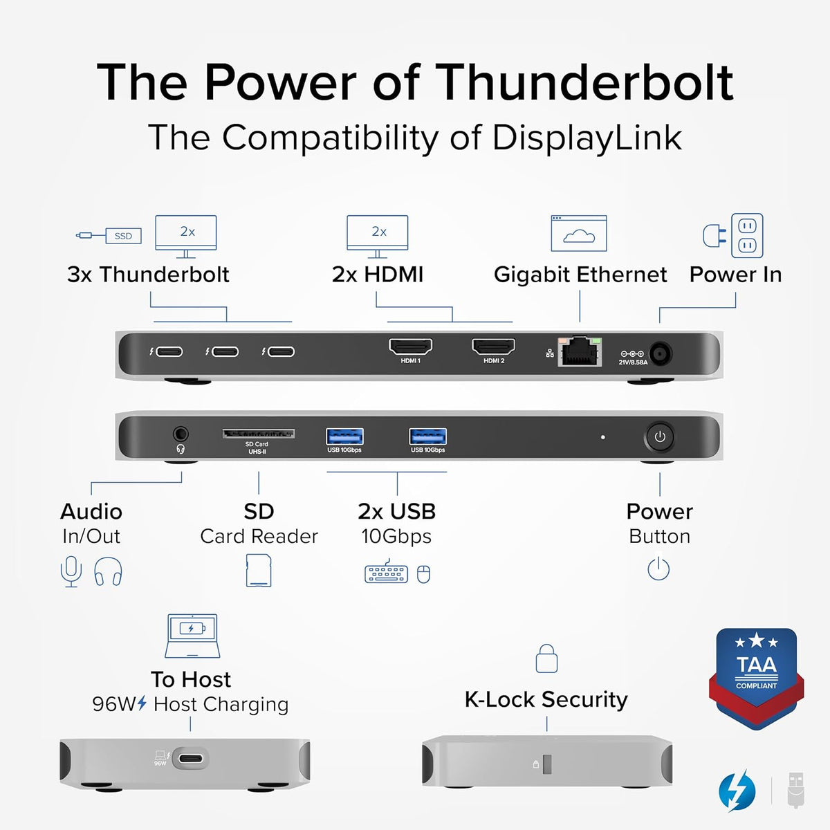 Plugable Thunderbolt 4 Dock for Quad Monitors 100W, Thunderbolt Docking Station Connects up to Four 4K Monitors for Windows and Mac Laptops, 2x HDMI, 4x Thunderbolt 4/USB C, Driver Required TBT-6950PD