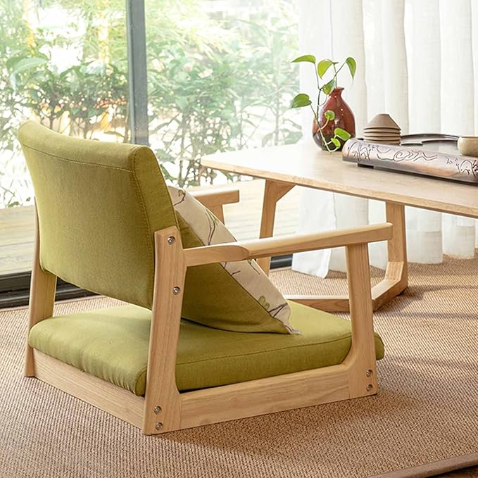 BTZHY Floor Chair Solid Wood Legless Chair with armrests and backrest Floor Chair Comfortable upholstered Chair with Low seat for Bay Windows Office Home