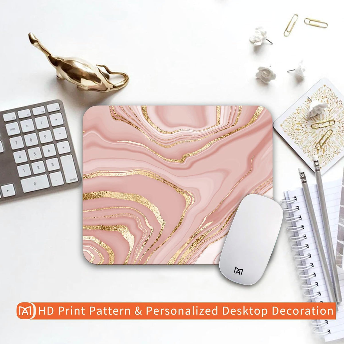 Square Mouse Pad Pink Gold,Personalized Premium-Textured Custom Mouse Mat Design,Washable Mousepad Cloth,Non-Slip Rubber Base Computer Mouse Pads for Wireless Mouse