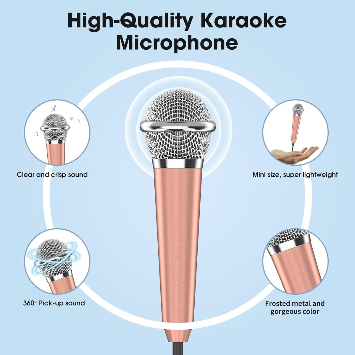 Mini Microphone for iPhone iPad Small ASMR Tiny Microphone for Voice Video Recording Singing, Vlogging, Podcasting YouTube (1 PCS Rose Golden)