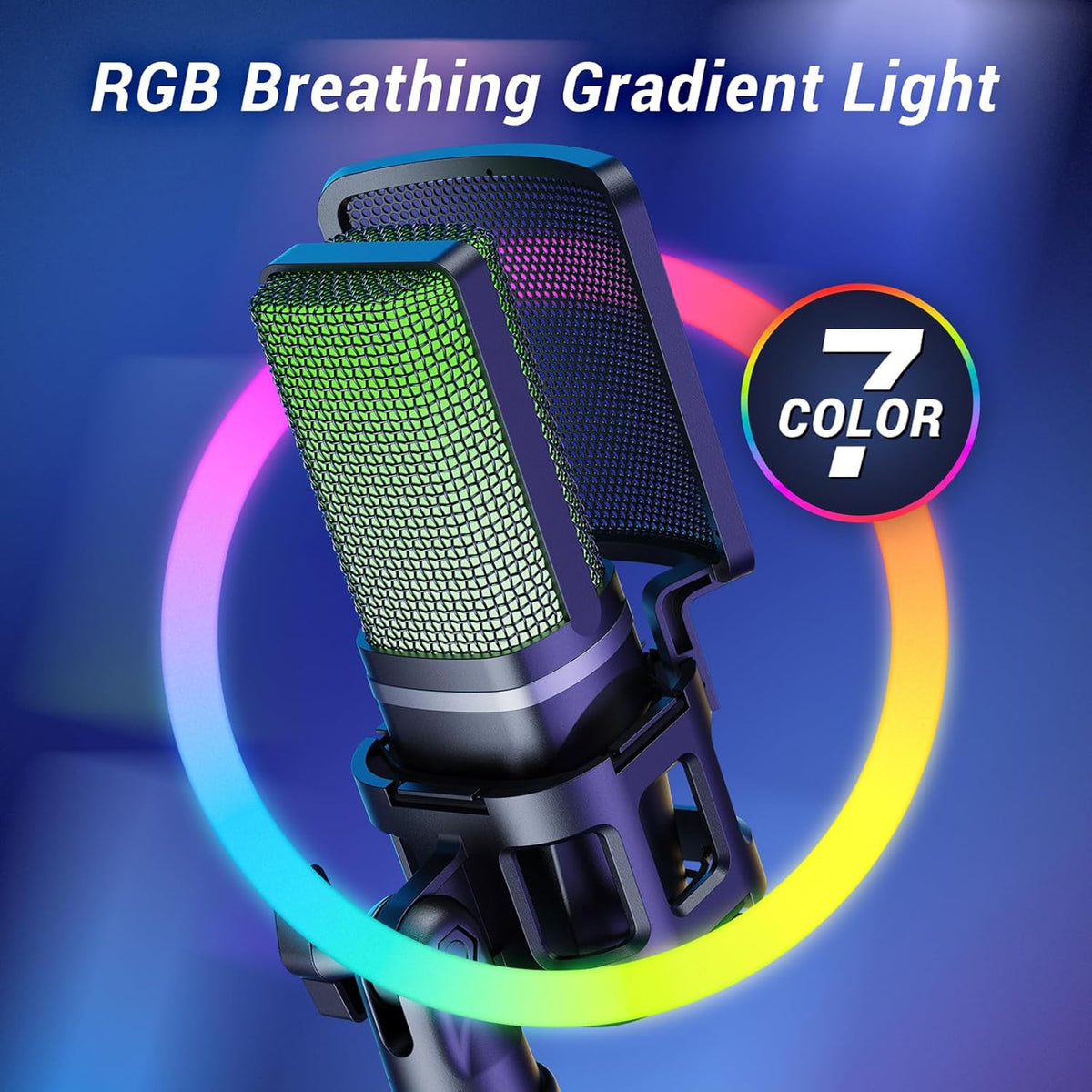 TONOR Gaming USB Microphone for PC, RGB Condenser Computer Mic with Tripod Stand, Quick Mute, Gain Control, for Gaming, Streaming, Podcasting, Recording, Cardioid Mic Kit for Laptop/PS4/PS5 TC777 Pro